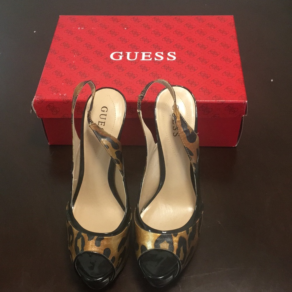 Leopard and black Guess sling back heels